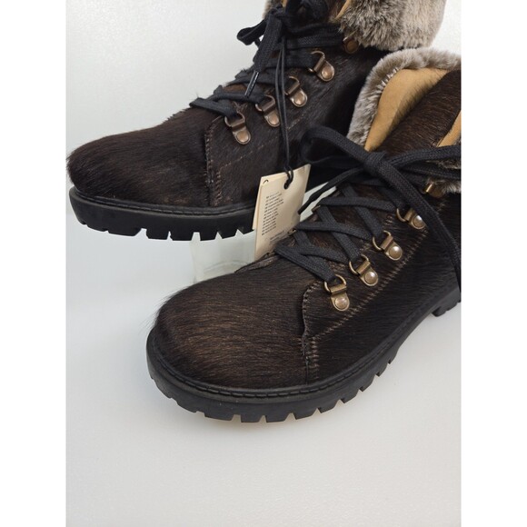 Myra NEW With Tags Turbulent Black Cowhide Fur On Leather Rugged Boots Women 10 - Picture 4 of 12